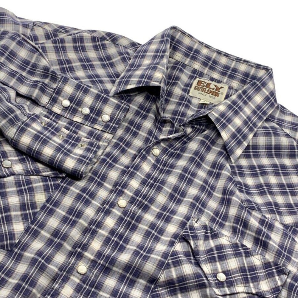 Ely Cattleman Men's Western LS Pearl Snap Shirt Blue Gray White Plaid 16 1/2/33
